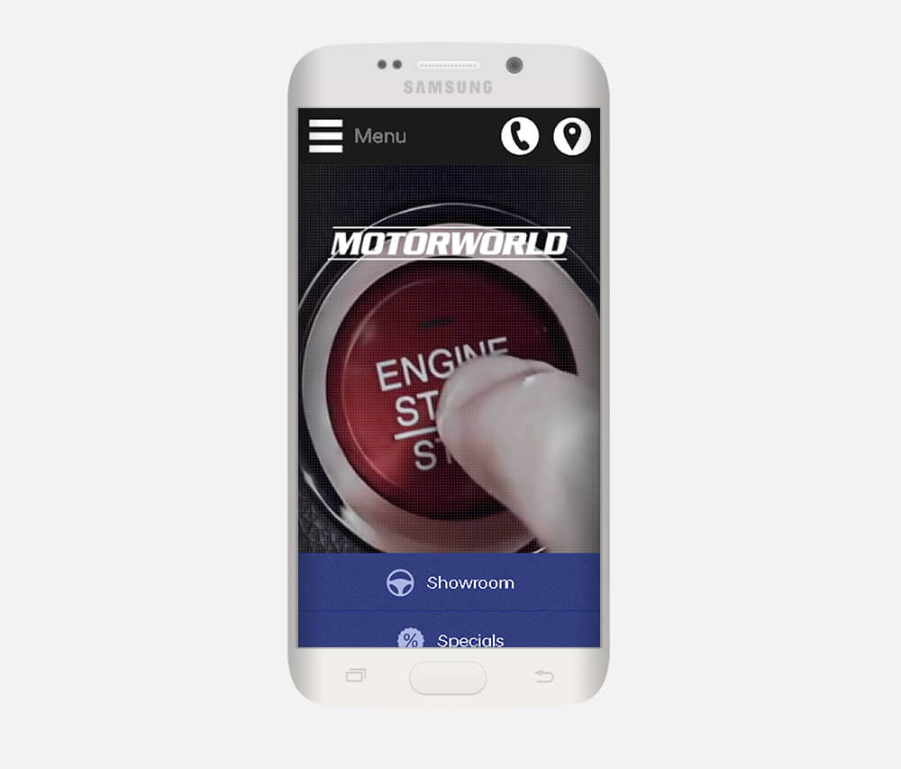Motorworld's Website seen on a mobile